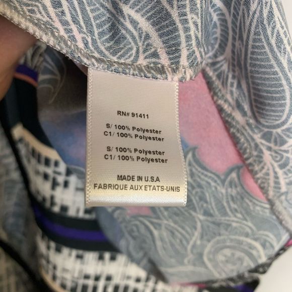 CLOVER CANYON Bright Tropical Print Silky Criss Cross Abstract Blouse - Picture 9 of 10